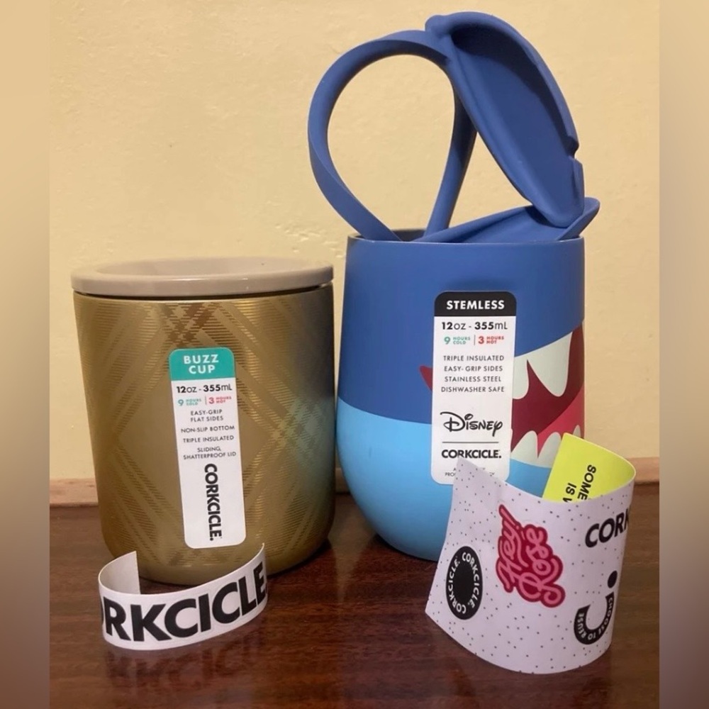 Corkcicle Mom & Kid Mini Tumbler Set - Plaid Buzz Cup & Disney Stitch